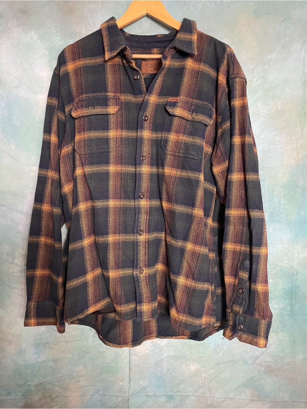 Orvis Navy, Green & Brown Plaid Flannel Shirt